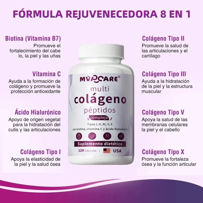 Colageno Hidrolizado Acido Hialuronico 120 Cápsulas Sabor