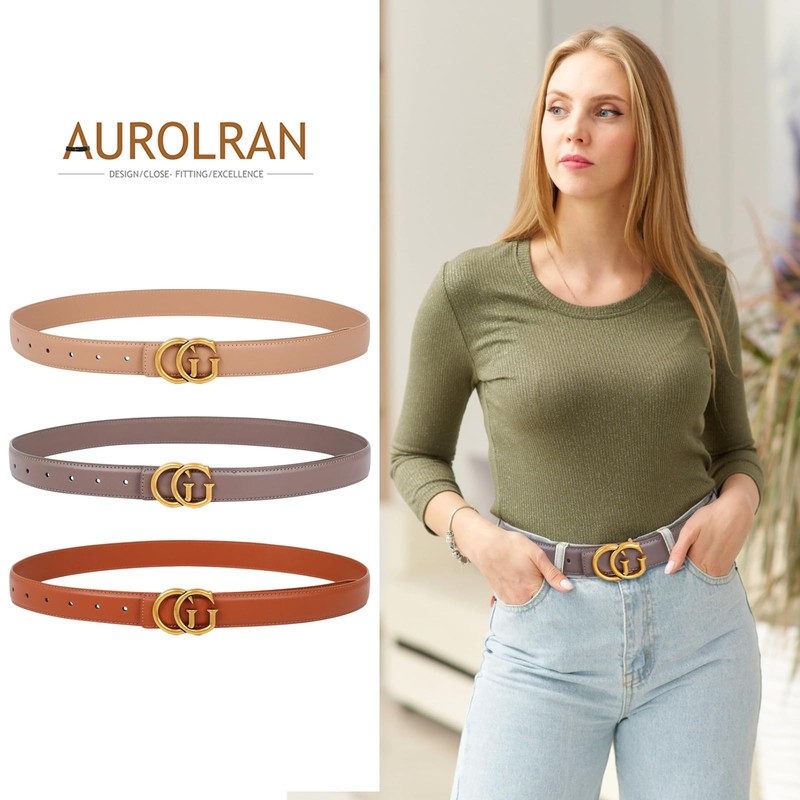 Aurolran Women's Leather Belt with Buckle - Ideal for Dresses,