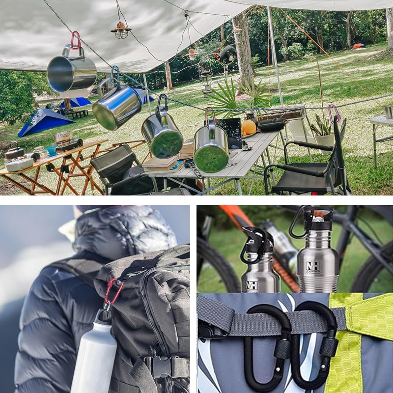 4PCS D-Clip Carabiner Clip, Aluminum Alloy Locking Carabiner Key Chain