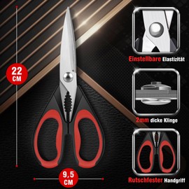 Cozor Kitchen Scissors 22 cm, Household Scissors with Saw Edge, Sharp Scissors Kitchen Made of Stainless Steel, Heavy Duty All-purpose Scissors with Nutcracker, High-Quality Universal Scissors,