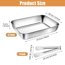 Aemygo Set of 3 Breading Pans, Stainless Steel Breading Tray Set with Tong, Versatile Dredging Trays Food Prep Trays for Marinating Meat, Chicken, Fish, Oven Safe