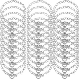 30 Pieces Bracelet Chains with OT Toggle Clasp Bracelet Link Chains DIY Jewelry Making Bracelets Chains Round Link Chain Bracelets for Girlfriend Wife Lover Mother (Silver)