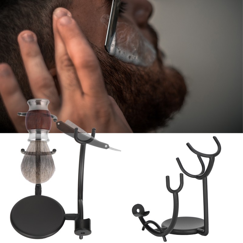 Curved Razor and Shaving Brush Stand Display Dry Brush Compatible