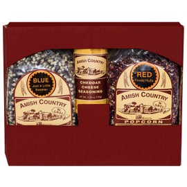 Amish Country Popcorn | 2-2 lb Bags | Red and Blue Popcorn Kernels with Cheddar Cheese Seasoning Variety Set | Old Fashioned, Non-GMO and Gluten Free