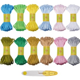 FOGAWA 12 Colours 240 Metres Satin Nylon Cord for Bracelets 2.5 mm Satin Cord Nylon Rattail Silk Satin Ribbons Satin Cord for Necklaces Bracelets Jewellery Making Chinese Knot Cord