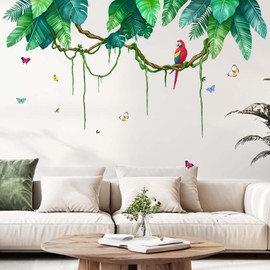 Hanging Leaves Wall Stickers for Bedroom: Peel and Stick Green Vine Tree Leaf Wall Decals - Living Room Bathroom Kitchen Office Nursery