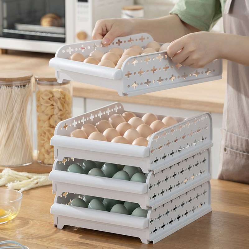 4PCS Egg Container for Refrigerator PP Stackable Shockproof Egg Drawer