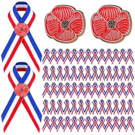 Wavwavw 100 Pcs Poppy Flower Gift Pins Red White Blue Ribbon Poppy Pins Remembrance Poppy Enamel Lapel Pin for Memorial Day Veterans Gift Christmas Souvenir