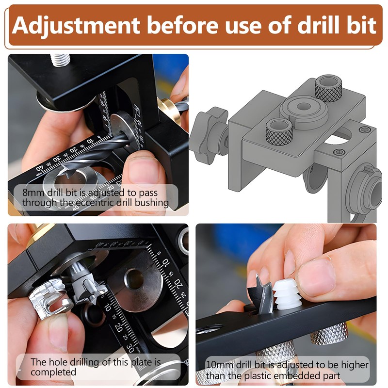 3-in-1 Pocket Hole Jig Kit, 8/10/15 mm Wooden Dowel Drilling
