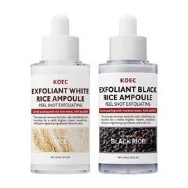 KOEC Black and White Rice Exfoliant, Rice Ampoule Duo White Rice Ampoule Black Rice Exfoliating Peeling Solution, Moisturizing and Pore Minimizer for Face-30MI:_Black Rice Exfoliant