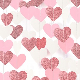 FOIMAS 52.4ft Heart Garland Streamer Pink Hanging Paper Garland Banner for Valentine's Day Bridal Shower Wedding Party Decoration