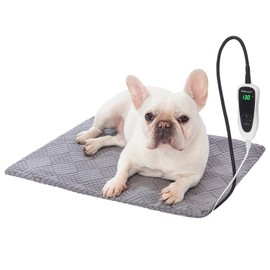 pettycare Pet Heating Pad for Dog Cat, Electric Heating with Steel-Wrapped Cord, 25-Level Timer & 11-Level Temperature Indoor Warming Pads Easy Clean for Puppy Cat Dog L 22x18inch, Grey