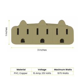 GoGreen Power (GG-13000TT) 3-Outlet Tri-Tap Adapter, 3-Outlet Wall Tap Adapter, Tan