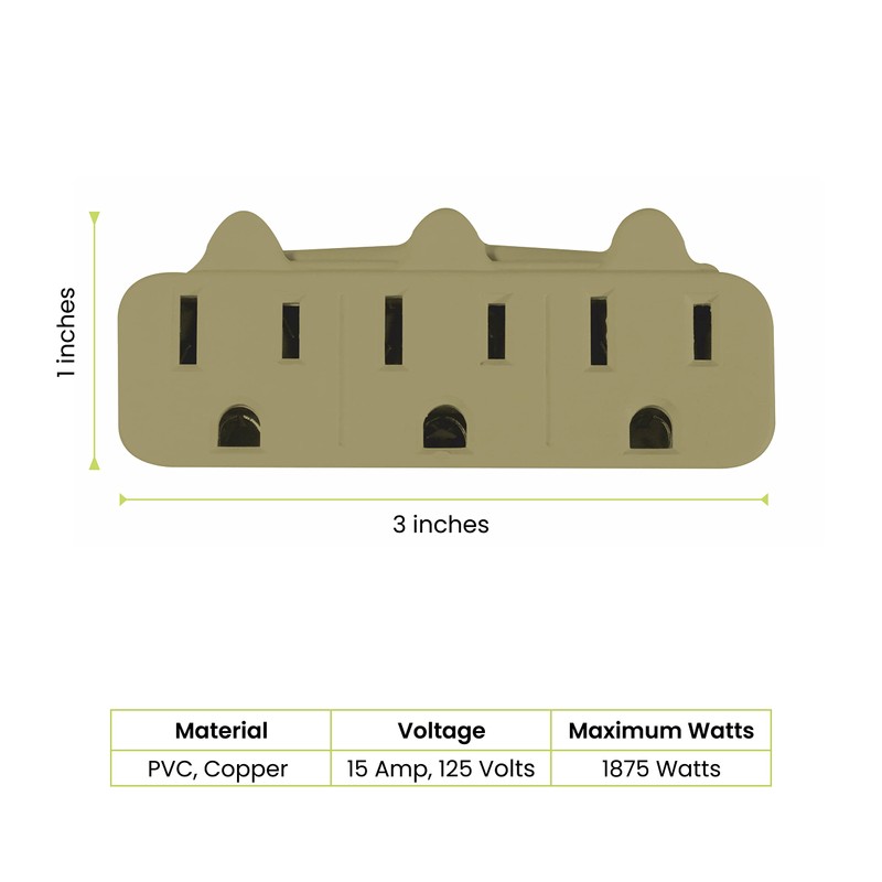 GoGreen Power (GG-13000TT) 3-Outlet Tri-Tap Adapter, 3-Outlet Wall Tap Adapter,