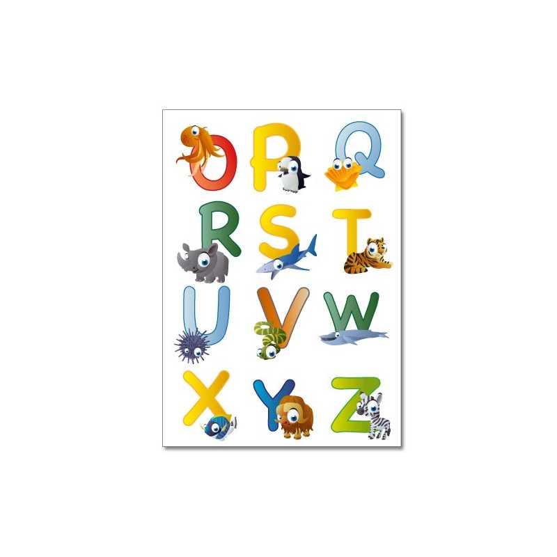 Wandkings Animal ABC English Alphabet Wall Sticker Set, 26 Stickers,