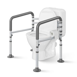 Loyoda Steel Toilet Safety Rail for Seniors- Heavy-Duty 11.7lbs for Stability & Support, Adjustable and Foldable Toilet handrail for Elderly and Disabled （Gray）