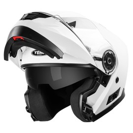 YEMA Modular Motorcycle Helmets, DOT Approved Full Face Motorcycle Helmet with with Flip Up Dual Visor for Men & Women - Street, Scooter, ATV, E-Bike - YM-926 White