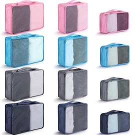 12 Pcs Large Packing Cubes Luggage Organizers for Suitcase Mesh Travel Organizer Bags Travel Packing Organizers for Traveling Camping Hiking (Fresh Colors, Multi Size)