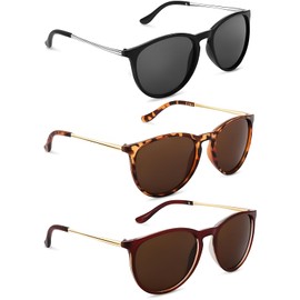 EujRcf 3Pack Vintage Round Sunglasses for Women, Stylish and Lightweight, Classic Retro Polarized Ladies Sunglasses for Travelling Driving, for Women Men Classic Retro Style