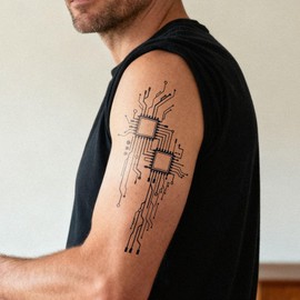 UBICA Semi Permanent Tattoo, Cyber Circuit Board Microchip Design, Large