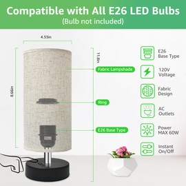 DEGNJU Small Lamp for Bedroom, Bedside Lamps for Night Stands, Mini Minimalist Table Lamp with Round Flaxen Fabric Shade, 11 Inch Desk Reading Lamp for Dorm Room Living Room Office Room, 1 Pack