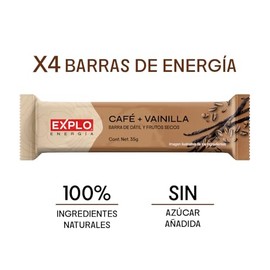 EXPLO - Barras Energéticas Café Vainilla (Caja 4 x 35g) – 100% Natural con Café Real – Snack Energético Vegano para Enfoque Mental, Sin Azúcar