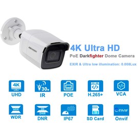 Godanicam HIK 8MP(4K) IR Fixed Bullet Network Outdoor Camera DS-2CD2085G1-I 2.8mm Lens, PoE, H.265+, SD Card Slot, IR30m, IP67 IK10, English Version