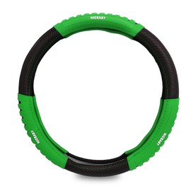 NICEASY Sport Style Black Carbon-Fiber Steering Wheel Cover with Green Grip Steering Wheel Accessory,Universal Fit 14.75-15 inch Steering Wheel