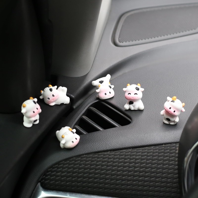 6 Pcs Mini Cows Car Accessories, Cow Print Dashboard Decorations