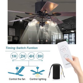 QIACHIP Universal Ceiling Fan and Lights Wireless Remote Control Kit 3-in-1 Ceiling Fan Light 4 Timing & 3 Speed Wireless Remote Control and Receiver Kits for Ceiling Fan Lamp