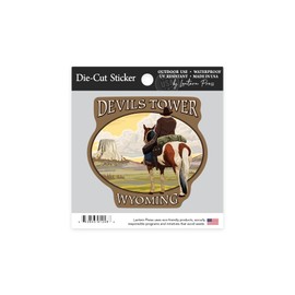Die Cut Sticker Devils Tower, Wyoming, Cowboy and Devils Tower, Contour Vinyl Sticker 1 to 3 inches (Waterproof Decal for Cars, Water Bottles, Laptops, Coolers), Small