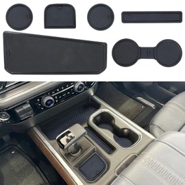 CIMOF Center Console Liner for Chevy Silverado 1500 / GMC Sierra 1500 Accessories 2023 2024 2025 Cup Holder Mat, Coaster Trim, Anti-Dust Interior, Non-Slip Pad, Custom Rubber Insert (6pcs, Black)