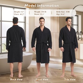 FashGudim Terry Cloth Robes for Men Big and Tall Short Mens Kimono Robe Super Absorbent Spa Bathrobe Calf Length With Pockets（Black,6XL）