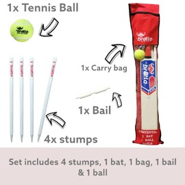 Bratla Wooden Cricket Kit - Cricket Set for Kids & Adults Contain Cricket Bat, Stumps for Cricket, Tennis Balls for Cricket, Cricket Full Set Comes in A Bag, Set Adult