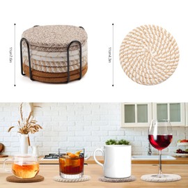 La Desire Drink Coasters with Holder, Cotton Woven Coasters Set of 8, 4 Colors Absorbent Coasters for Table Protection, Home Decor, Decoration for Coffee Table, Cups, Bar (Brown)