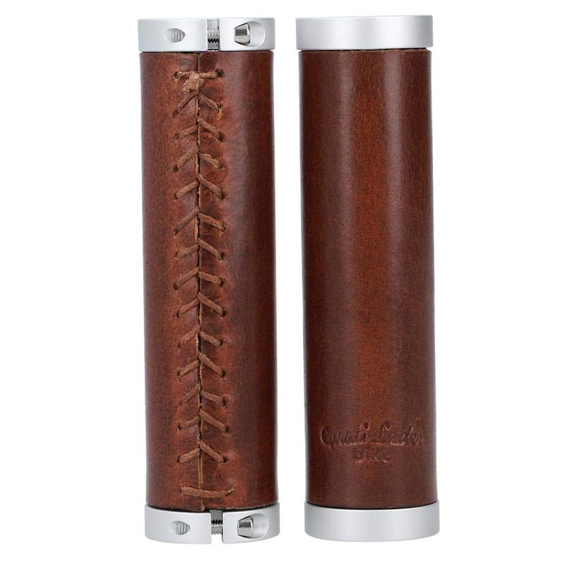 Gusti Gary F. Leather Handlebar Grip, Brown / Silver Matt