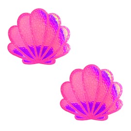 Neva Nude Pink Neon Nights Blacklight Iridescent Mermaid Shell Nipztix Pasties Nipple Covers for Festivals, Raves, Parties and More, Medical Grade Adhesive, Waterproof and Sweatproof, Made in USA