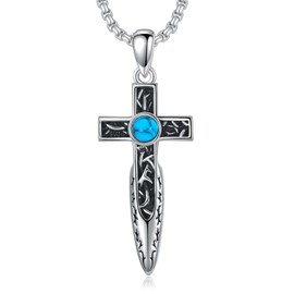 PELOVNY Arrowhead Cross Necklace 925 Sterling Silver Turquoise Pendant Religious Christian Jewelry for Mothers Day Birthday Christmas Gifts Men Women