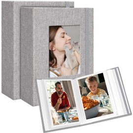 Remowith Photo Album 6 x 4,Slip-in Picture Albums,Linen Hardcover Picture Albums for Family Anniversary Baby Wedding 52 Pockets 2 Pack Grey