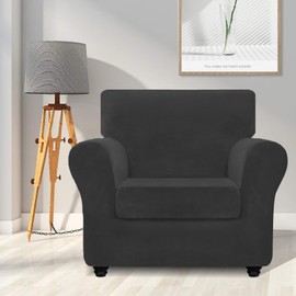 ZNSAYOTX Luxury Velvet Chair Slipcovers with Arm 2 Piece Stretch Chair Covers for Living Room Thick Soft Armchair Slipcover Anti Slip Pet Friendly Furniture Protector (Black),30"-47"(1 Cushion)