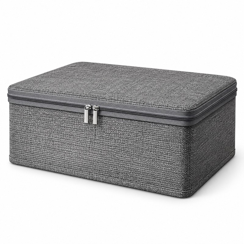 Large Capacity Foldable Clothes Storage Box with Lid, Polyester Closet