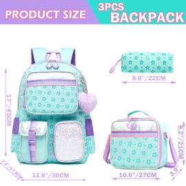 Meetbelify Backpack for Girls School Bag Aesthetic Backpack with Lunch Box Pencil Case for Elementary Student Kids Cute Bookbag Girls Backpack for Girls 8-10