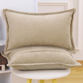 Madizz Set of 2 Fringe Chenille Simple Decorative Cushion Covers, Modern Cushion Cover, Sofa Cushion, Lumbar Cushion for Sofa, Bedroom, Camel, 30 x 50 cm