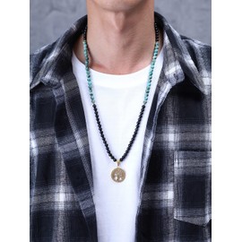 [COAI] COAI 108 Beads Obsidian, Tiger Eye Evil-Warding Charm Power Stone Bracelet Tree of Life Necklace Men's Women's, Obsidian