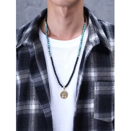 [COAI] COAI 108 Beads Obsidian, Tiger Eye Evil-Warding Charm Power Stone Bracelet Tree of Life Necklace Men's Women's, Obsidian