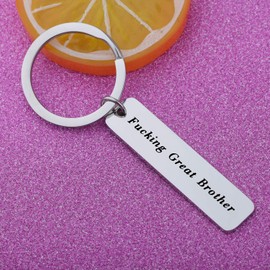 BEKECH Brother Gifts Fucking Great Brother Keychain Family Jewelry Gift for Brother from Sister (silver)
