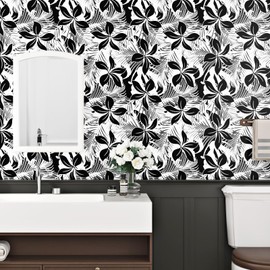 Yullpaper Yullpaper Black Floral Wallpaper Peel and Stick Black Wallpapers Floral Stick and Peel Contact Paper for Cabinets Dark Academia Wallpaper Removable for Bedroom Bathroom Walls Vinyl roll 17.5102.3'