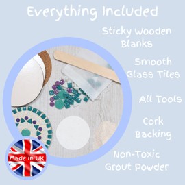 Crafty You Crafty Me - Mosaic Coaster Craft Kits for Adults, Make a Pair of Round Coasters (Teal, White), Art and Craft Activity Gifts, Made in UK