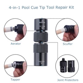 AB Earth Aluminum 4-in-1 Billiard Pool Cue Tip Accessory Tool Repair Kit (Scuffer, Aerator, Tapper, Joint Protector) (3/8 X 10)