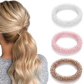 Fashey Pearl Hair Ties Bead Set Hair Scrunchies Rhinestone Ponytail Holder Elastic Hair Bands Pearl Hair Accessories for Women and Girls(Pack of 3) (Type B)